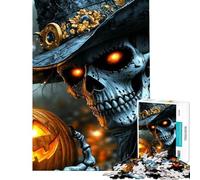 Puzzle de 1000 pièces pour Adolescents Squelette d'halloween avec Citrouille Jeu Familial Décoration Murale Niveau Difficile et Stimulant (50x75cm)