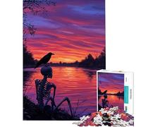 Puzzle de 1000 pièces pour Adolescents Squelette et Corbeau au Coucher du Soleil Activité Amusante à la Maison Jeu éducatif Difficile et Stimulant à partir de 14 Ans 50 x 75cm