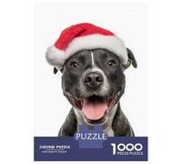 Puzzle De 1000 Pièces pour Adolescents Staffordshire Bull Terrier Dog with Santa Hat Puzzle Anti-Stress, Amusant Et Original, Cadeau Unique pour Un Anniversaire Ou Noël 38x26cm/1000pcs