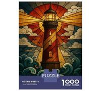 Puzzle De 1000 Pièces pour Adolescents Stained Glass Lighthouse Puzzles pour Adultes Difficile, Stimulant Et Amusant À Terminer, Un Jeu Familial Amusant 52x38cm/1000pcs