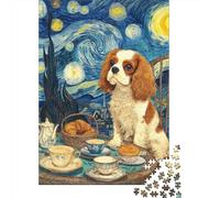 Puzzle De 1000 Pièces pour Adolescents Starry Night Tea Party with Dog Puzzle Anti-Stress, Amusant Et Original, Cadeau Unique pour Un Anniversaire Ou Noël 52x38cm/1000pcs