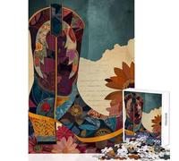 Puzzle de 1000 pièces pour Adolescents Style bohème éclectique Bottes de Cowgirl Jeu Impossible idéal pour Les Couples décoration Murale Aide à Faire Travailler Le Cerveau (75x50cm)
