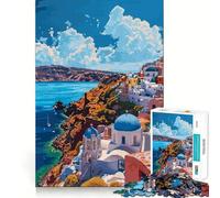 Puzzle de 1000 pièces pour Adolescents,Style Grec Santorin,Art rétro,découpe Lisse,Jouet d'exercice cérébral,activité de détente et d'anniversaire (38x26cm)