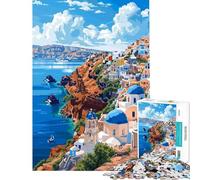Puzzle de 1000 pièces pour Adolescents Style Grec Santorin Art rétro Jeu éducatif pour améliorer la mémoire Cadeau d'anniversaire (Taille 38x52cm)