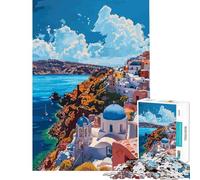 Puzzle de 1000 pièces pour Adolescents Style Grec Santorin Art rétro Jeu Manuel éducatif défi Cadeau pour Femmes et Hommes décoration intérieure (Dimensions 38x26cm)