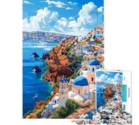 Puzzle de 1000 pièces pour Adolescents Style Grec Santorin rétro éducatif Jeu Familial décoration Murale Cadeau pour Femmes et Hommes (Taille 50x75cm)