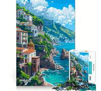 Puzzle de 1000 pièces pour Adolescents,Style méditerranéen Pixel Art,Bords Nets,Jeu de Concentration,Cadeau,Jeu inactif,décoration Murale de Noël (38x52cm)