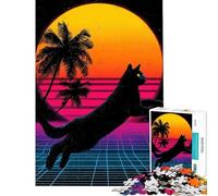Puzzle de 1000 pièces pour Adolescents Style rétro Chat synthwave Puzzle Adulte décoration Murale Cadeau Unique pour Anniversaire et Noël (Taille 50x75cm)