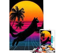 Puzzle de 1000 pièces pour Adolescents Style rétro Chat synthwave Puzzle Adulte décoration Murale Cadeau Unique pour Anniversaire et Noël (Taille 38x52cm)