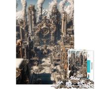 Puzzle de 1000 pièces pour Adolescents Style Steampunk Industriel Paysage Urbain avec Montagnes enneigées Activités Amusantes à la Maison pour Toute la Famille Jeu Impossible à partir Jeu de Puzzle