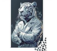 Puzzle De 1000 Pièces pour Adolescents Stylish White Tiger Art Print Puzzle Adulte Jeu Familial Analyse Et Logique Cadeaux d'anniversaire Et Cadeaux Uniques 38x26cm/1000pcs