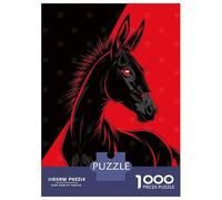 Puzzle De 1000 Pièces pour Adolescents Stylized Black Donkey with Red Background Puzzles pour Adultes Jeux Relaxants Découpe De Précision Cadeaux De Noël Et d'anniversaire 52x38cm/1000pcs