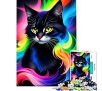 Puzzle de 1000 pièces pour Adolescents Superbe Chat Noir Fantastique Jouet éducatif et ludique Jeu Anti-Stress (Dimensions 75x50cm)