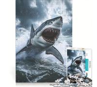Puzzle de 1000 pièces pour Adolescents sur Le thème de l'attaque du Grand Requin Blanc, Jeu Manuel et Amusant à Faire à la Maison, avec Poster et fiche de Questions-réponses Assortis 50x75cm