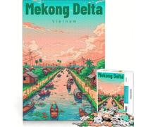 Puzzle de 1000 pièces pour Adolescents sur Le thème du Delta du Mékong, Jeu Impossible, Cadeau d'anniversaire, avec Poster et fiche de Questions-réponses Assortis 38x26cm