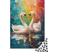 Puzzle De 1000 Pièces pour Adolescents Swan Love Painting Artwork Puzzle Adulte Jeu Familial Analyse Et Logique Cadeaux d'anniversaire Et Cadeaux Uniques 38x26cm/1000pcs