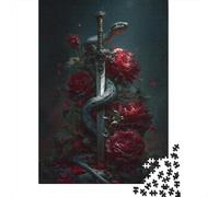 Puzzle De 1000 Pièces pour Adolescents Sword Snake Roses Art Print Puzzles pour Adolescents - Défi Difficile - Chaque Pièce Est Unique - Jouets Éducatifs 70x50cm/1000pcs