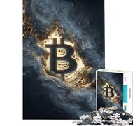 Puzzle de 1000 pièces pour Adolescents Symbole Bitcoin Abstrait Or et Bleu Difficile et Stimulant Jeu de réflexion Anti-Stress pour Les 14 Ans et Plus (38x52cm)