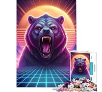 Puzzle de 1000 pièces pour Adolescents Synthwave Bear Roar Stimule Le Cerveau Apprentissage Jouet éducatif décoration Murale Convient aux Personnes de 14 Ans et Plus 38x26cm