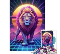 Puzzle de 1000 pièces pour Adolescents Synthwave Lion Puzzle de 1000 pièces décoration Murale décoration d'intérieur Cadeau Anti-Stress (75x50cm)
