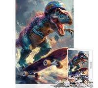 Puzzle de 1000 pièces pour Adolescents T-Rex Faisant du Skateboard Décoration intérieure Jouet Idée Cadeau Jeu éducatif pour développer la motricité Fine et Le Cerveau Dimensions 38x26cm