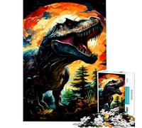 Puzzle de 1000 pièces pour Adolescents T-Rex Rugissant dans Une Jungle colorée Activités Amusantes à la Maison Cadeaux pour Femmes Jeux relaxants Convient aux 14 Ans et Plus (50x75cm)