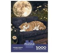 Puzzle De 1000 Pièces pour Adolescents Tabby Cat Sleeping Under The Moon Puzzles pour Adultes - Jeu Manuel - Décoration Intérieure - Cadeaux Uniques pour Anniversaire Et Noël 70x50cm/1000pcs