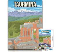Puzzle de 1000 pièces pour Adolescents, Taormina, Italie, Sicile Affiche de Voyage idéale pour des soirées Jeux et Divertissement en Famille Idée Cadeau Amusante Dimensions : 38x26cm