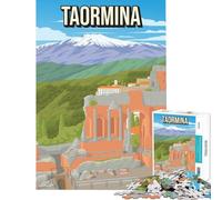 Puzzle de 1000 pièces pour Adolescents Taormina Italie Sicile Affiche de Voyage Jeu Familial Jouet Jeu éducatif Cadeau pour Femmes et Hommes pour Toute la Famille (Taille 38x26cm)