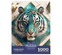 Puzzle De 1000 Pièces pour Adolescents Teal Tiger with Golden Accents Puzzle pour Adultes Jeux Relaxants Découpe De Précision Difficile Et Stimulant 52x38cm/1000pcs