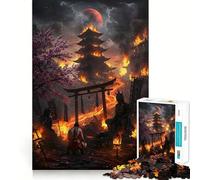 Puzzle de 1000 pièces pour Adolescents Temple en Flammes avec samouraï Jeu cognitif,Cadeau pour des Moments de Calme et de détente Décoration de Noël (50x75cm)