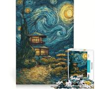 Puzzle de 1000 pièces pour Adolescents Temple Japonais sous Un Ciel étoilé, Jeu Manuel, Difficile et Stimulant, Cadeau Original 38x52cm