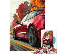 Puzzle de 1000 pièces pour Adolescents Tesla Rouge sur Route sinueuse Jeu Relaxant et éducatif Jouet Stimulant Cadeau d'anniversaire Analyse et logique (Taille 38x26cm)