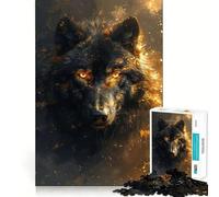 Puzzle de 1000 pièces pour Adolescents Tête de Loup Noir dorée Articulations Lisses Jeu de réflexion Amusant,Cadeau Relaxant,activité de Loisirs pour Noël (50x75cm)