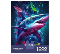 Puzzle De 1000 Pièces pour Adolescents The Aggressive Shark Puzzle Adulte Jeu Manuel D'assemblage De Motifs Idéal comme Cadeau 52x38cm/1000pcs