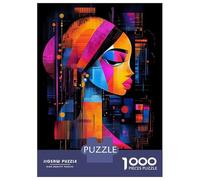 Puzzle De 1000 Pièces Pour Adolescents The Girl with A Pearl Earring - Neon Abstract Portrait Puzzle Pour Adultes Jeu Familial Décoration Intérieure Cadeaux Uniques D'anniversaire Et De Noël 70x50cm/1
