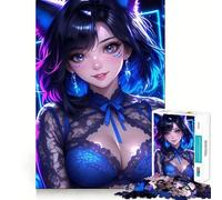 Puzzle de 1000 pièces pour Adolescents,thème Anime,avec Une Fille aux Cheveux Bleus Jeu de mémoire,Verrouillage sécurisé,sans pièces détachées Idéal pour Les Petits Cerveaux