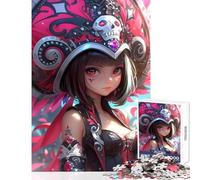 Puzzle de 1000 pièces pour Adolescents thème Anime Fille avec Coiffe en Forme de crâne Jeu éducatif Cadeau d'anniversaire Jeu Familial avec Poster et fiche de Questions Assortis Dimensions 38x26cm