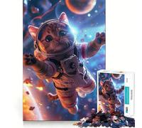 Puzzle de 1000 pièces pour Adolescents,thème Astronaute et Chat de l'espace,Art aux Bords précis,Jouet d'entraînement cérébral,Jeu de détente,décoration de Noël (38x52cm)