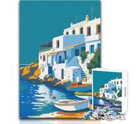 Puzzle de 1000 pièces pour Adolescents, thème Bateaux de Mykonos, Grèce Idéal pour des soirées Jeux en Famille ou comme décoration Murale Dimensions 50x75cm