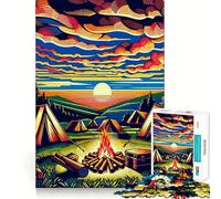 Puzzle de 1000 pièces pour Adolescents,thème Camping Coucher de Soleil,Pop Art,découpe Nette,Jeu cognitif et Amusant,idéal pour Les Moments de détente,décoration de Noël pour la Maison (50x75cm)