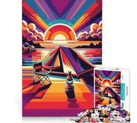 Puzzle de 1000 pièces pour Adolescents, thème Camping Coucher de Soleil, Style Pop Art, pour se détendre, s'amuser et relever Un défi Unique 50x75cm