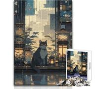 Puzzle de 1000 pièces pour Adolescents - Thème:Chat des Villes sous la Pluie - Activité de Loisirs Calme et agréable - Finitions précises - Dimensions:50x75cm