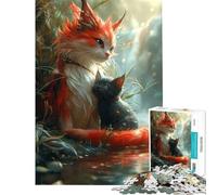 Puzzle de 1000 pièces pour Adolescents thème Chat Dragon et Chaton Jeu Familial Stimulant l'intelligence et Le Cerveau Jouet addictif Cadeau Artistique activités familiales (Dimensions 38x52cm)