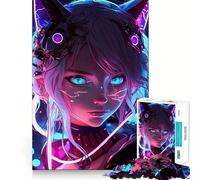 Puzzle de 1000 pièces pour Adolescents,thème Chat,Fille,Bleu néon,Anime,Bords Nets,Jeu de Concentration,Jeu Lent,Amusant,Cadeau d'anniversaire (50x75cm)