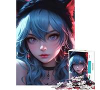 Puzzle de 1000 pièces pour Adolescents Thème Chat Fille Bleu néon Jeu Manuel éducatif et Stimulant pour développer l'analyse et la logique (Dimensions 38x52cm)
