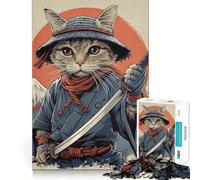 Puzzle de 1000 pièces pour Adolescents,thème Chat samouraï Guerrier Japonais,Design Finement découpé,Jeu de Concentration,Cadeau pour se détendre et Passer Un Moment agréable,Cadeau de Noël