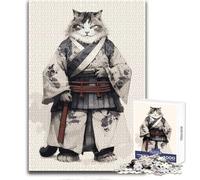 Puzzle de 1000 pièces pour Adolescents - Thème Chat Samouraï Japonais - Jeu éducatif, Amusant et Original - Cadeau d'anniversaire - Dimensions:38x26cm