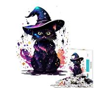 Puzzle de 1000 pièces pour Adolescents thème Chat sorcière Cosmique Jeu éducatif Casse-tête décoration Murale Cadeau de Père Noël Secret (Taille 50x75cm)