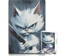 Puzzle de 1000 pièces pour Adolescents - Thème:Chat Tueur avec Couteau - Un Passe-Temps paisible et satisfaisant - Assemblage Parfait - Découpe de précision - Dimensions:38x26cm